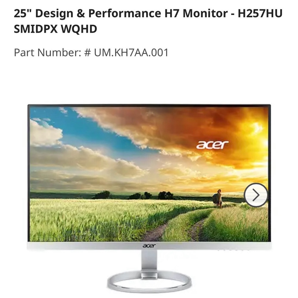 Acer 25" Design & Performance H7 Monitor - H257HU SMIDPX WQHD